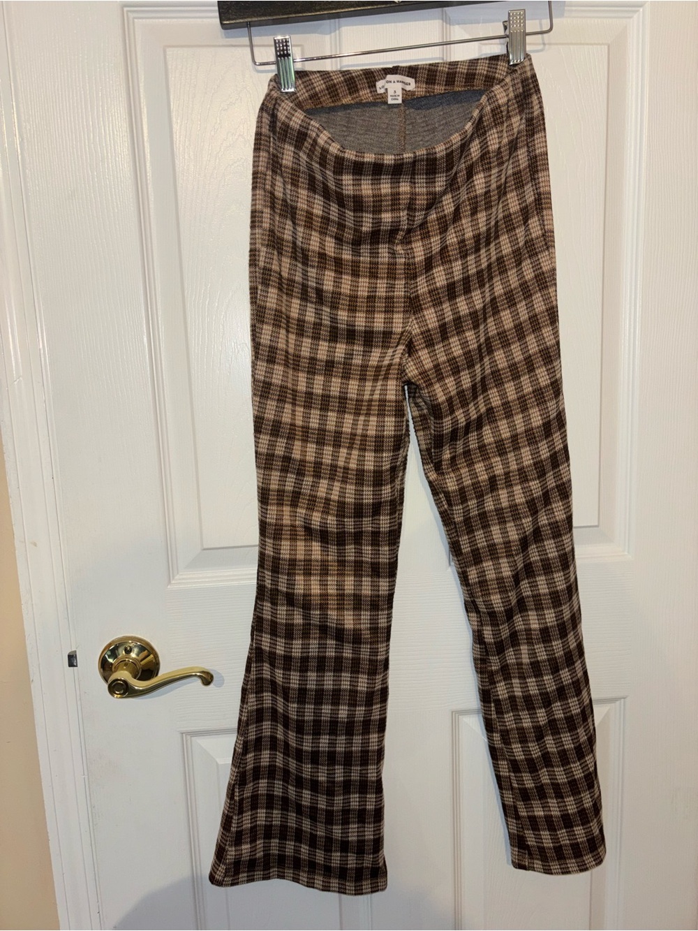 love on a hanger Brown Plaid Flare Pull-On Pants